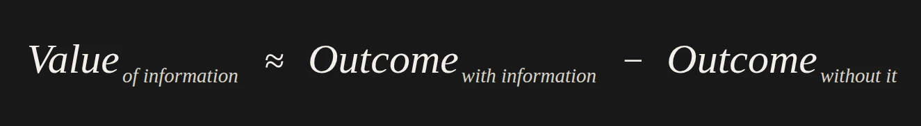 Value of information formal shape: value equals the difference in expected outcome between a decision made with the information and a decision made without it